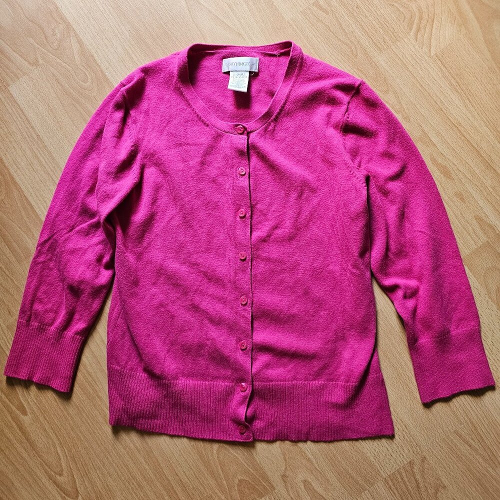 Worthington Button Up Three-Quarter Sleeve Cardigan Sweater 3/4 Sleeve - X-SMALL